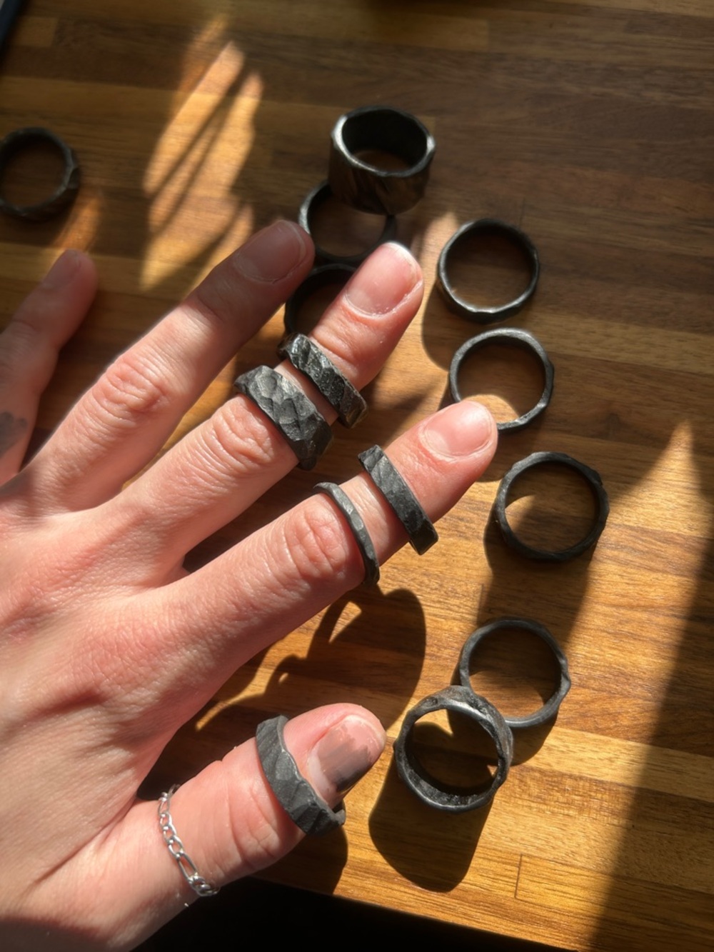 Hammered Black Steel Metal Rings